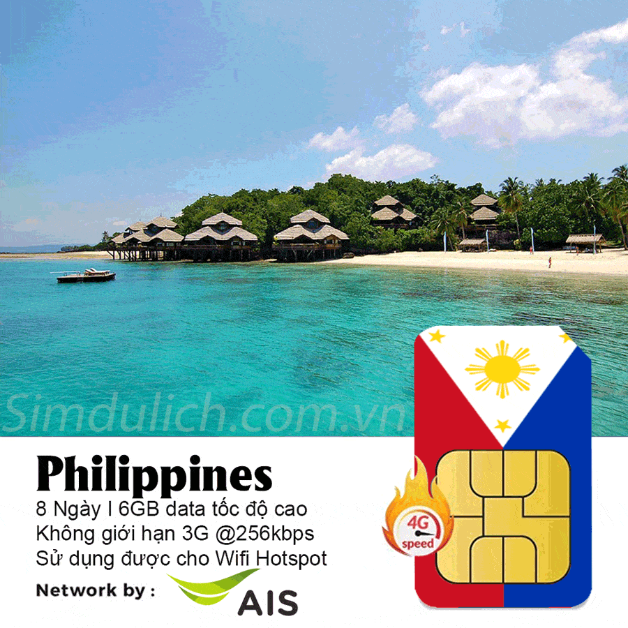 Sim du lịch Philippines 10 ngày 6GB