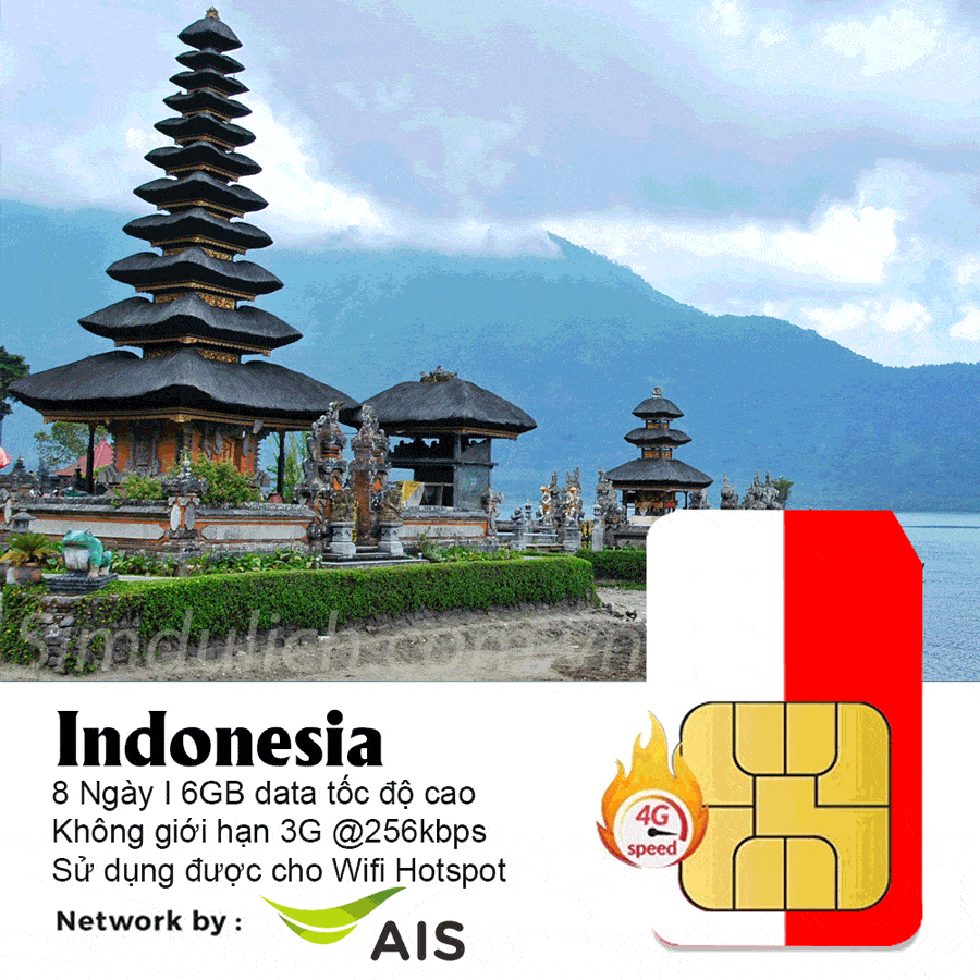 Sim du lịch Indonesia 10 ngày 6GB