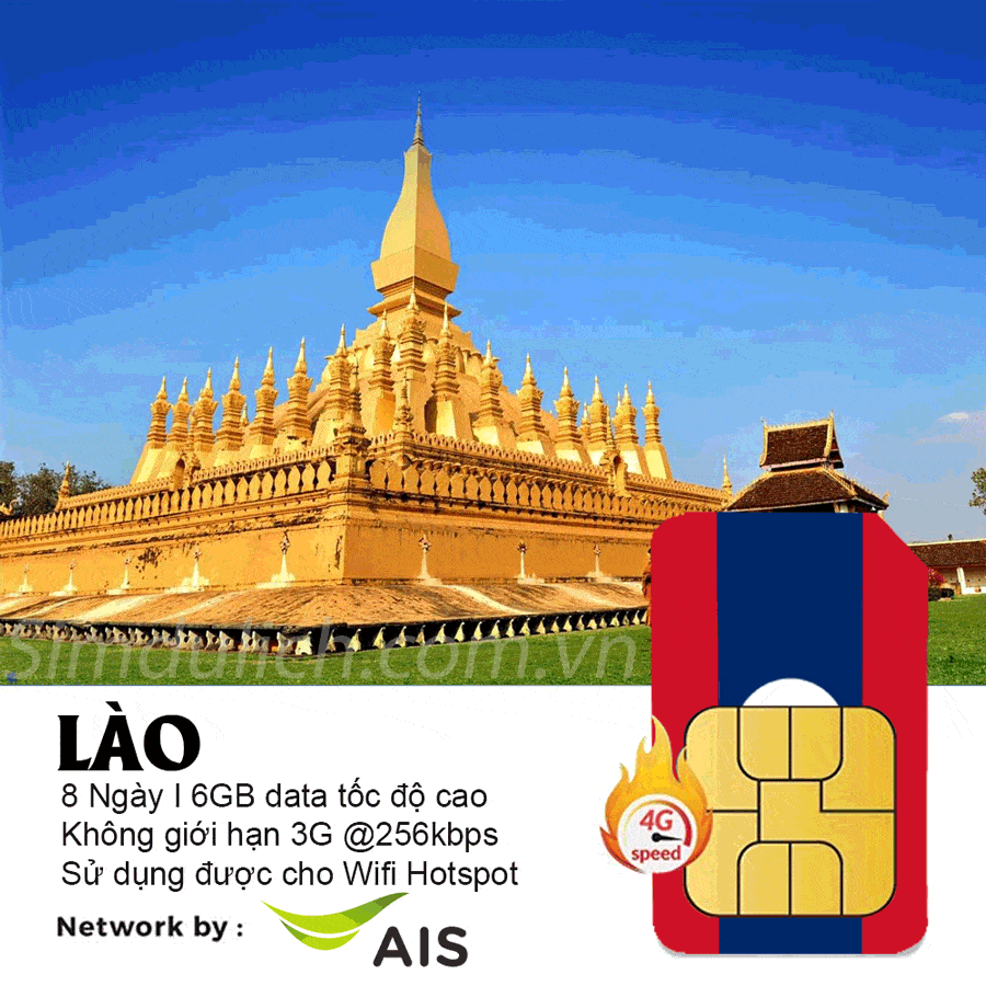 Sim du lịch Lào 10 ngày 6GB