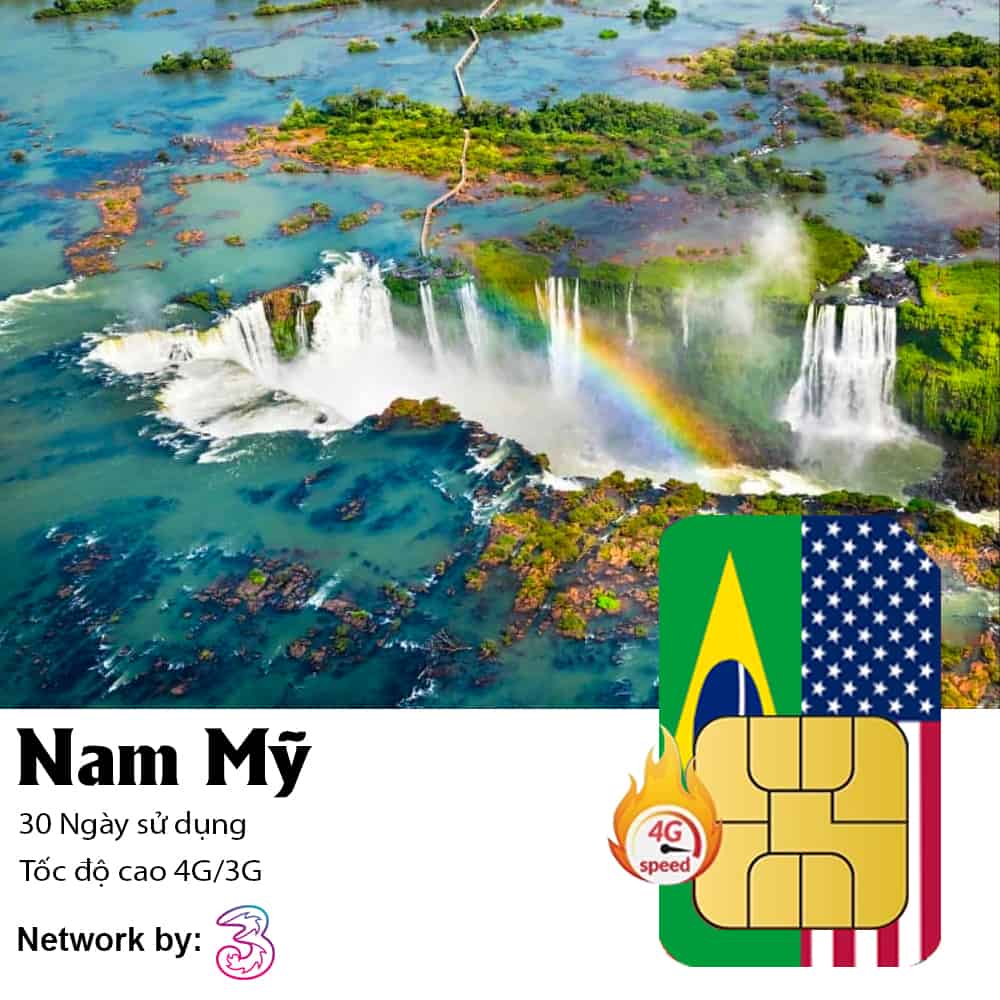 Sim du lịch các nước Nam Mỹ 30 ngày 12GB Data