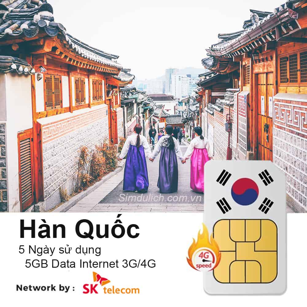 Sim Du Lịch Hàn Quốc 5 Ngày 5GB Data Tốc Độ Cao
