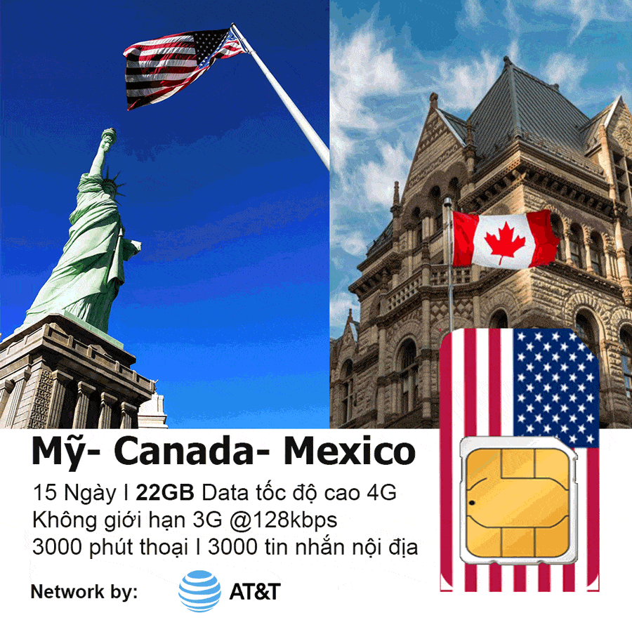 Sim du lịch Mỹ Canada Mexico 15 ngày