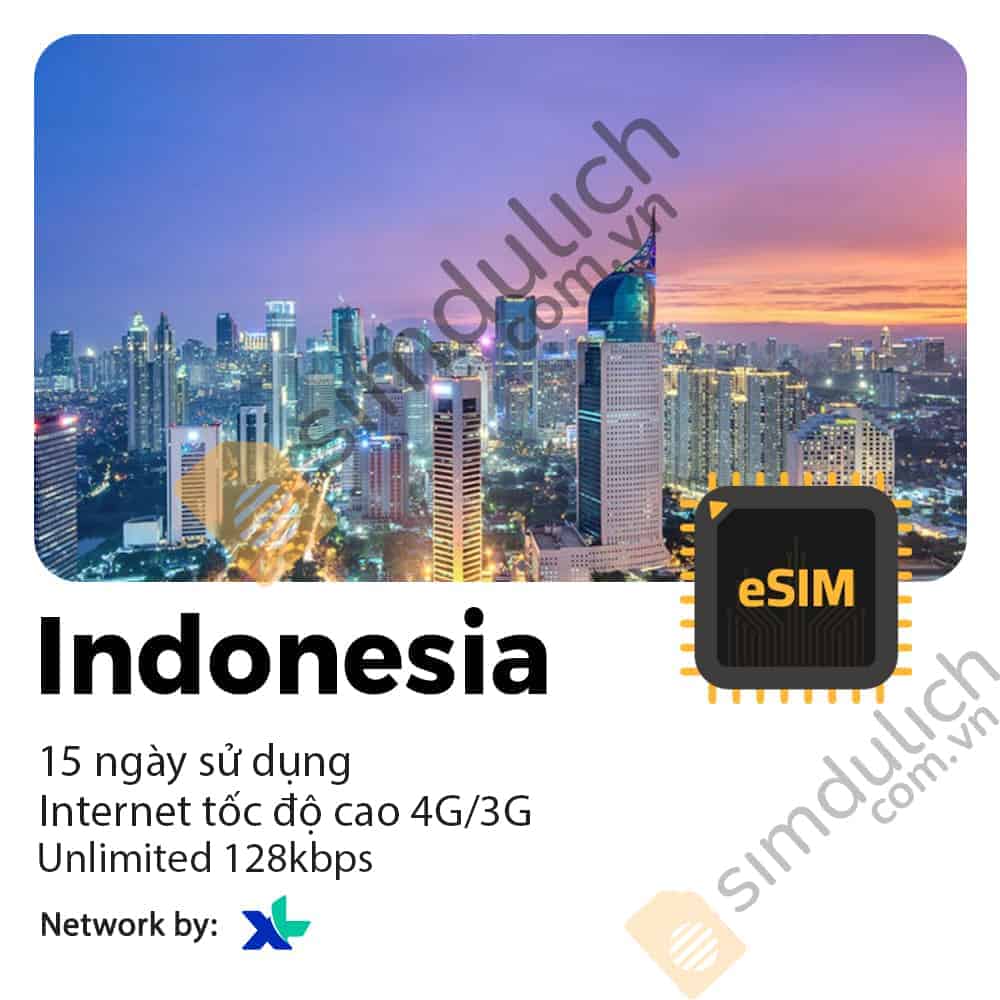 eSIM Du Lịch Indonesia 15 Ngày 10GB tới 15GB Data