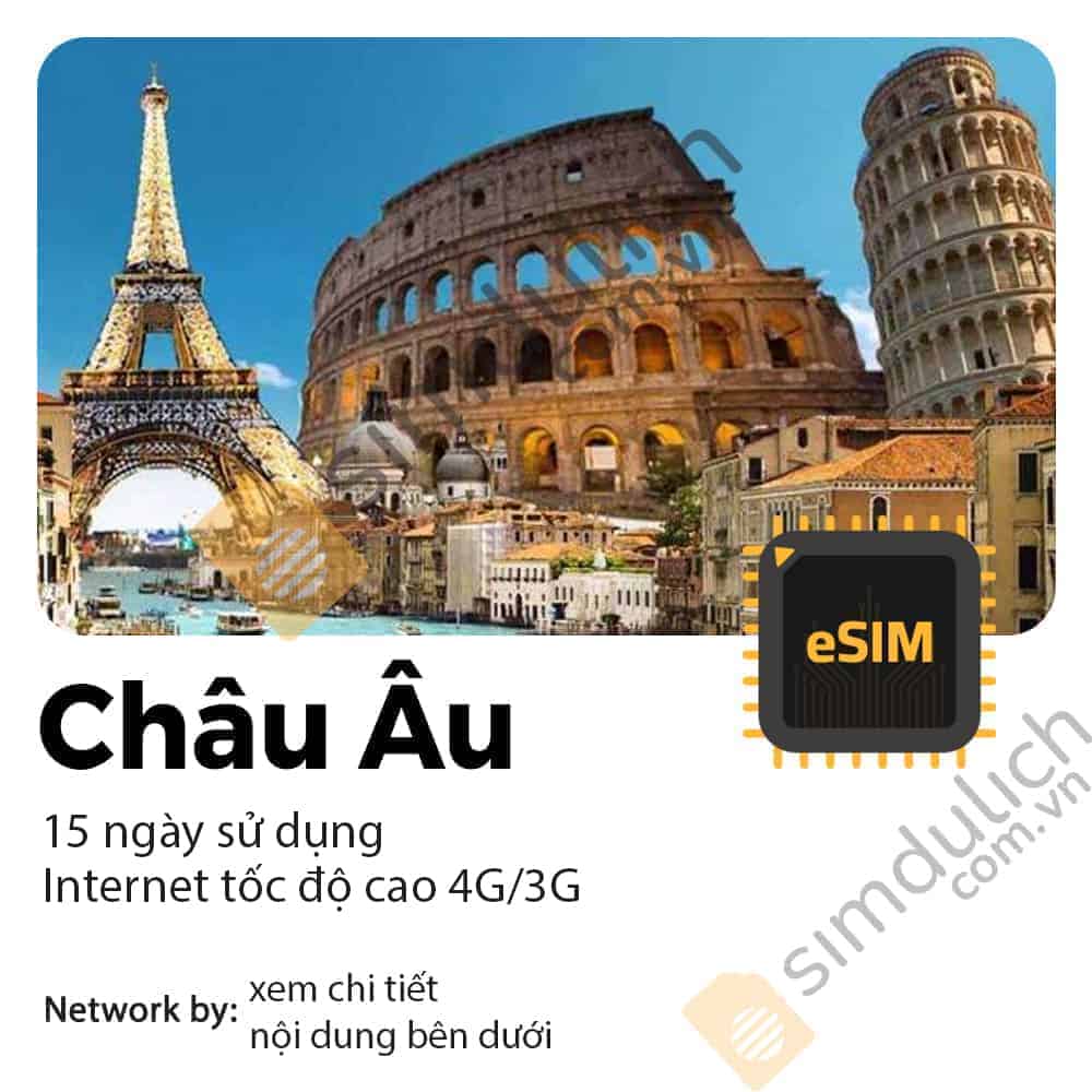 eSIM du lịch Châu Âu 15 ngày 10GB Data