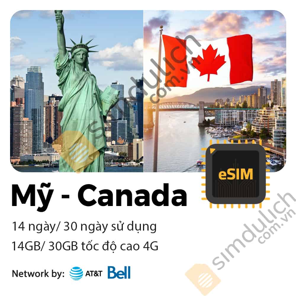 eSIM Du Lịch Mỹ Canada 14 Ngày/ 30 Ngày 14GB/ 30GB