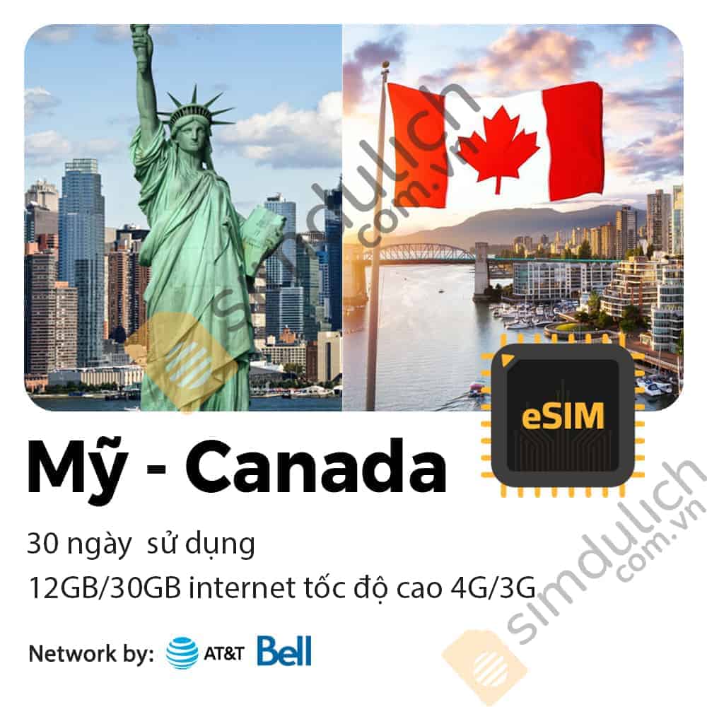 eSIM Mỹ Canada 30 ngày 12GB/ 30GB Data