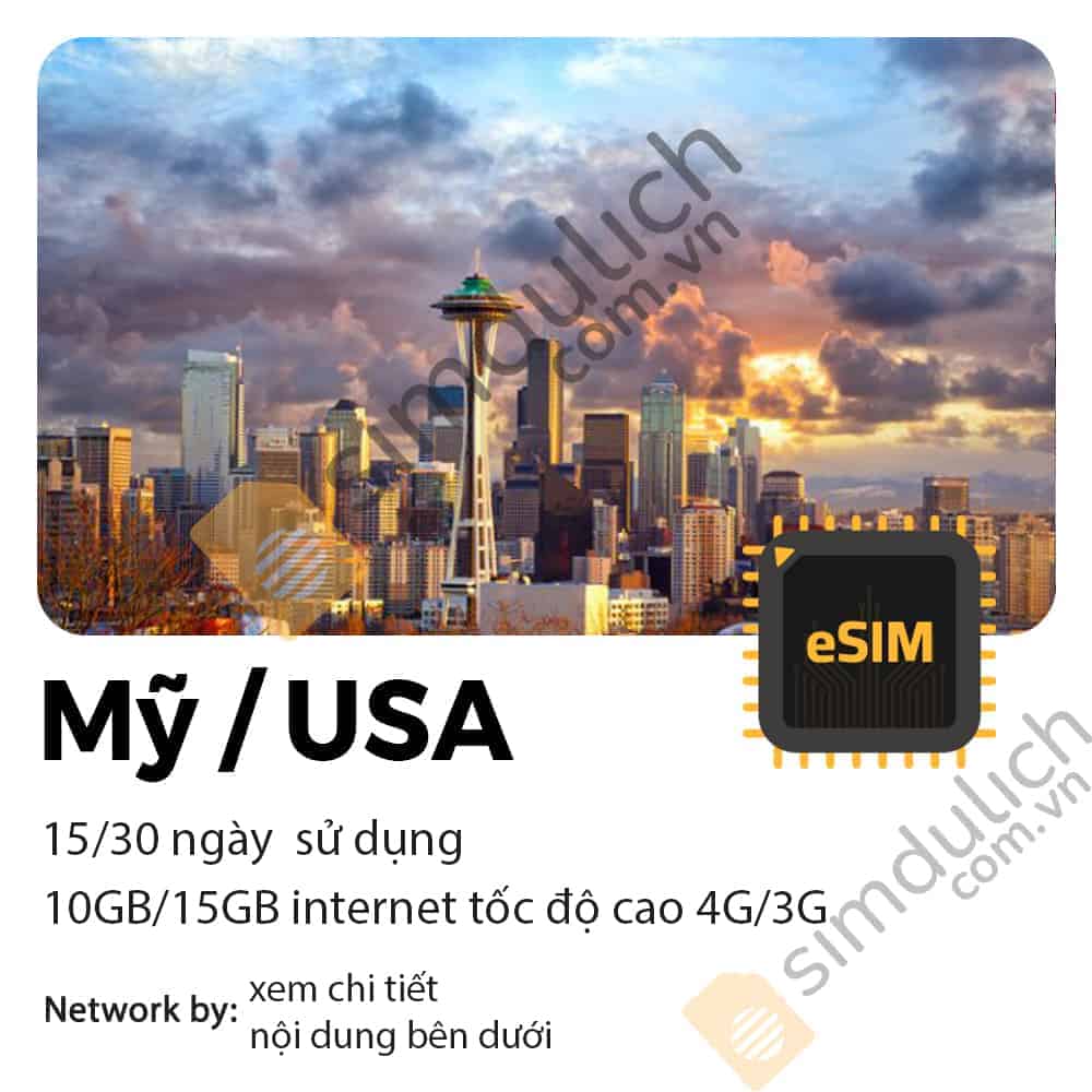 eSIM du lịch Mỹ USA 15-30 ngày 10GB/ 15GB Data