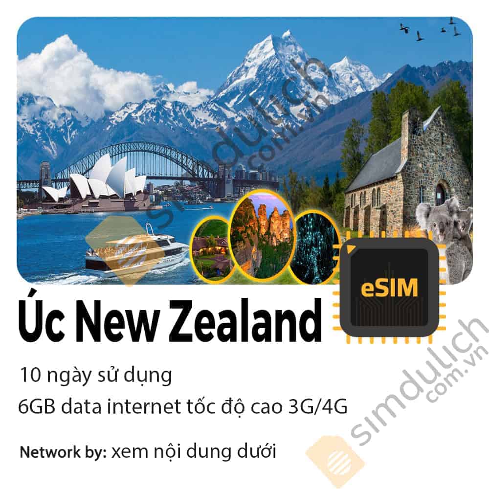 eSIM Du Lịch Úc New Zealand 10 Ngày 6GB Data Kèm Cước Thoại
