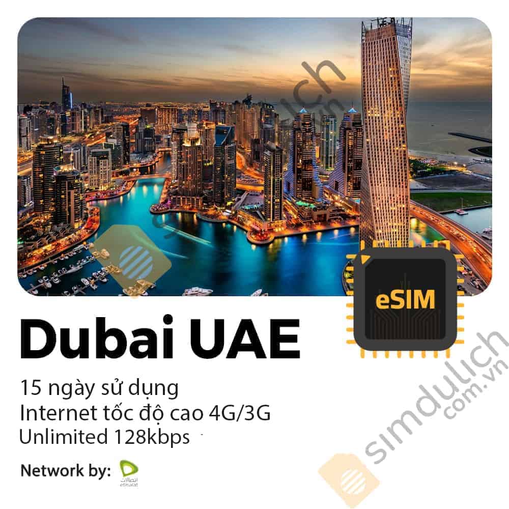eSIM du lịch Dubai UAE 15 ngày 5GB Data