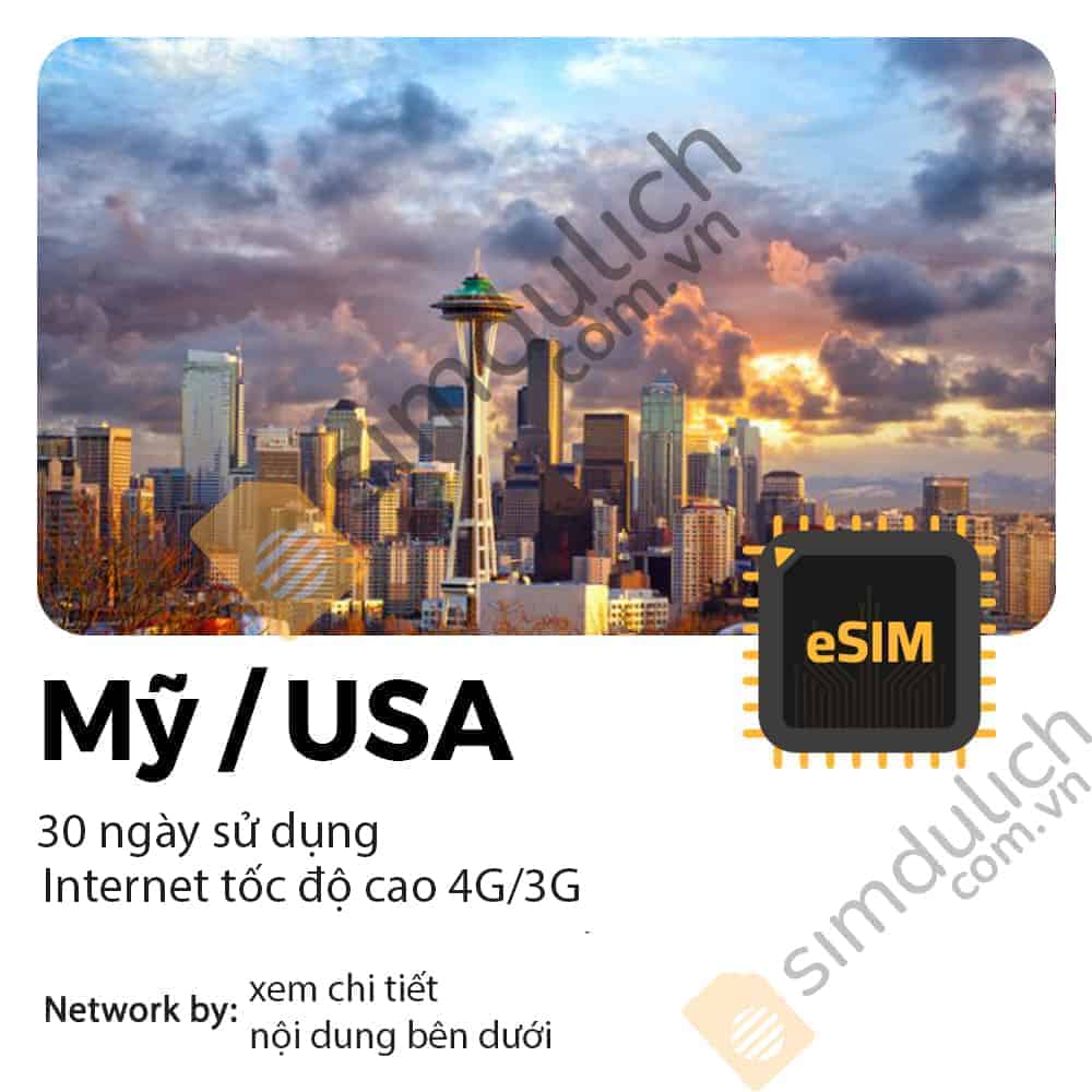 eSIM du lịch Mỹ USA 30 ngày 10GB tới 20GB Data