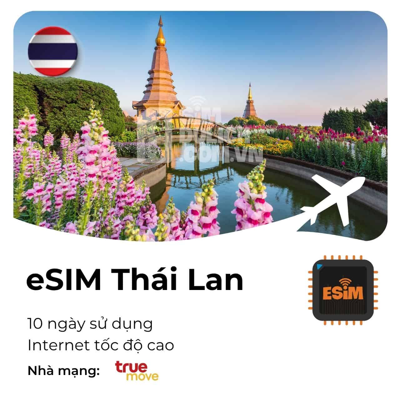 eSIM du lịch Thái Lan 10 ngày 50GB data