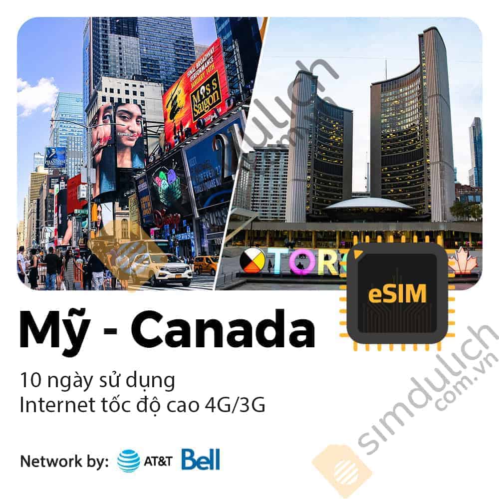 eSIM Du Lịch Mỹ Canada 10 Ngày 5GB tới 10GB data