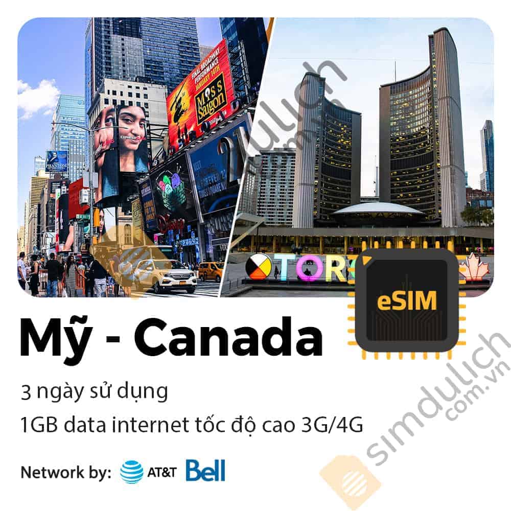 eSIM Du Lịch Mỹ Canada 3 Ngày 1GB - Gói Dùng Thử