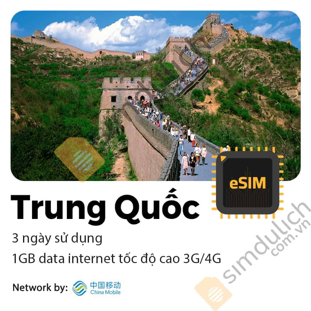 eSIM du lịch Trung Quốc 3 Ngày 1GB Data - Gói Dùng thử