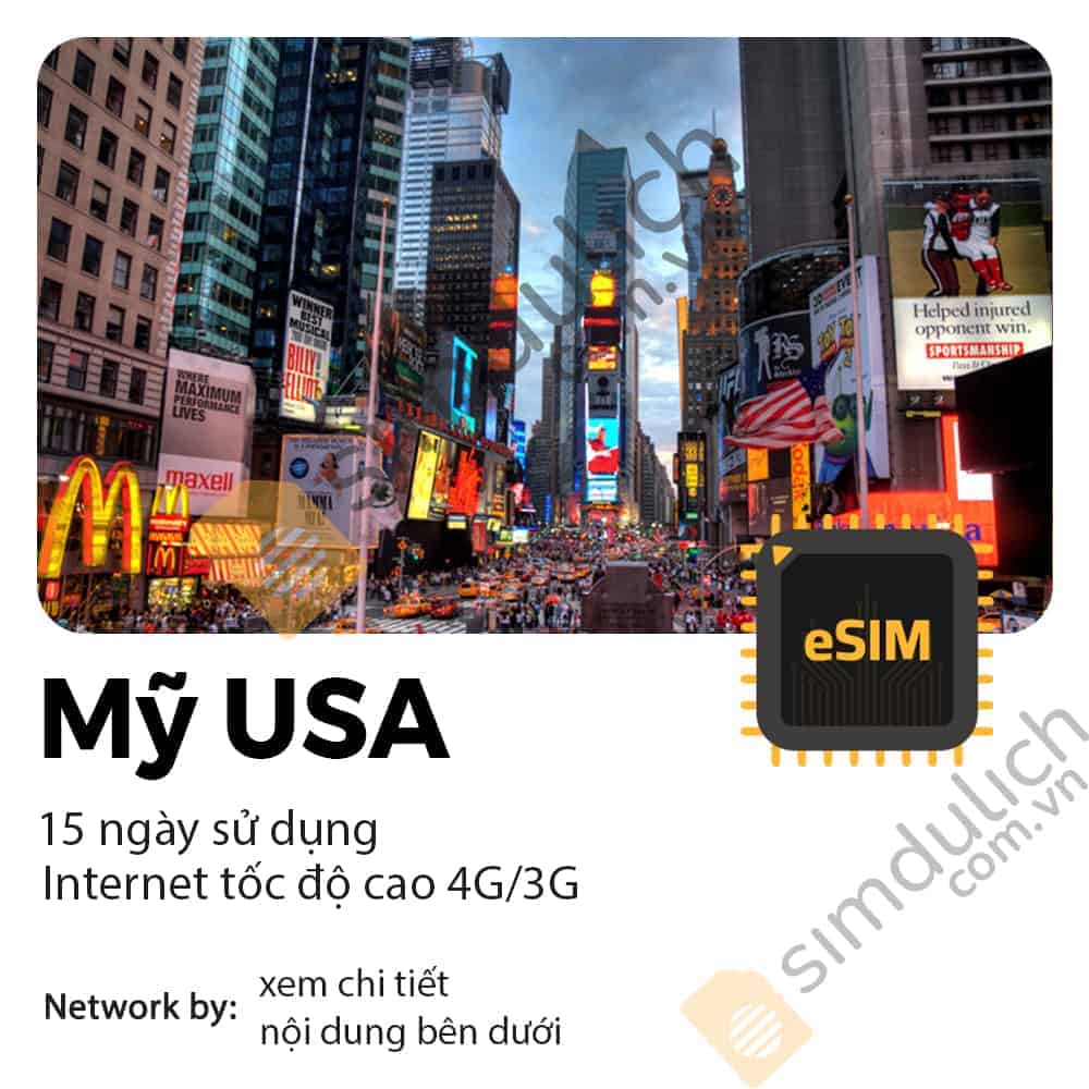 eSIM du lịch Mỹ USA 15 ngày 5GB tới 10GB Data