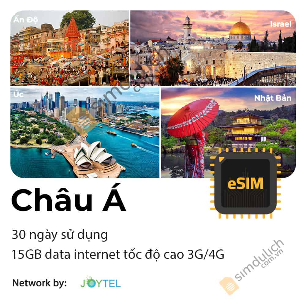 eSIM Du Lịch Châu Á & Úc 30 Ngày 15GB Tốc Độ Cao Joytel