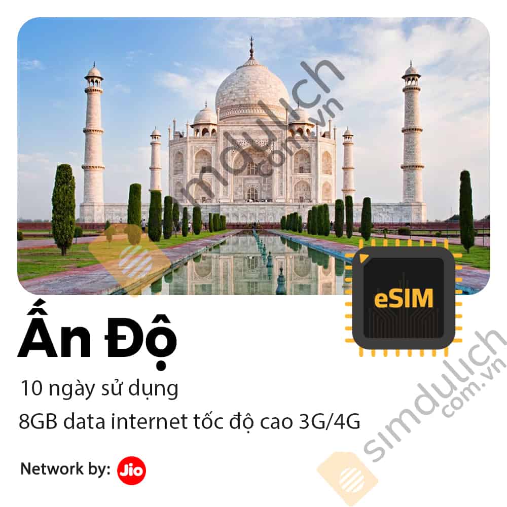 eSim Du Lịch Ấn Độ 10 Ngày 8GB Data Tốc Độ Cao