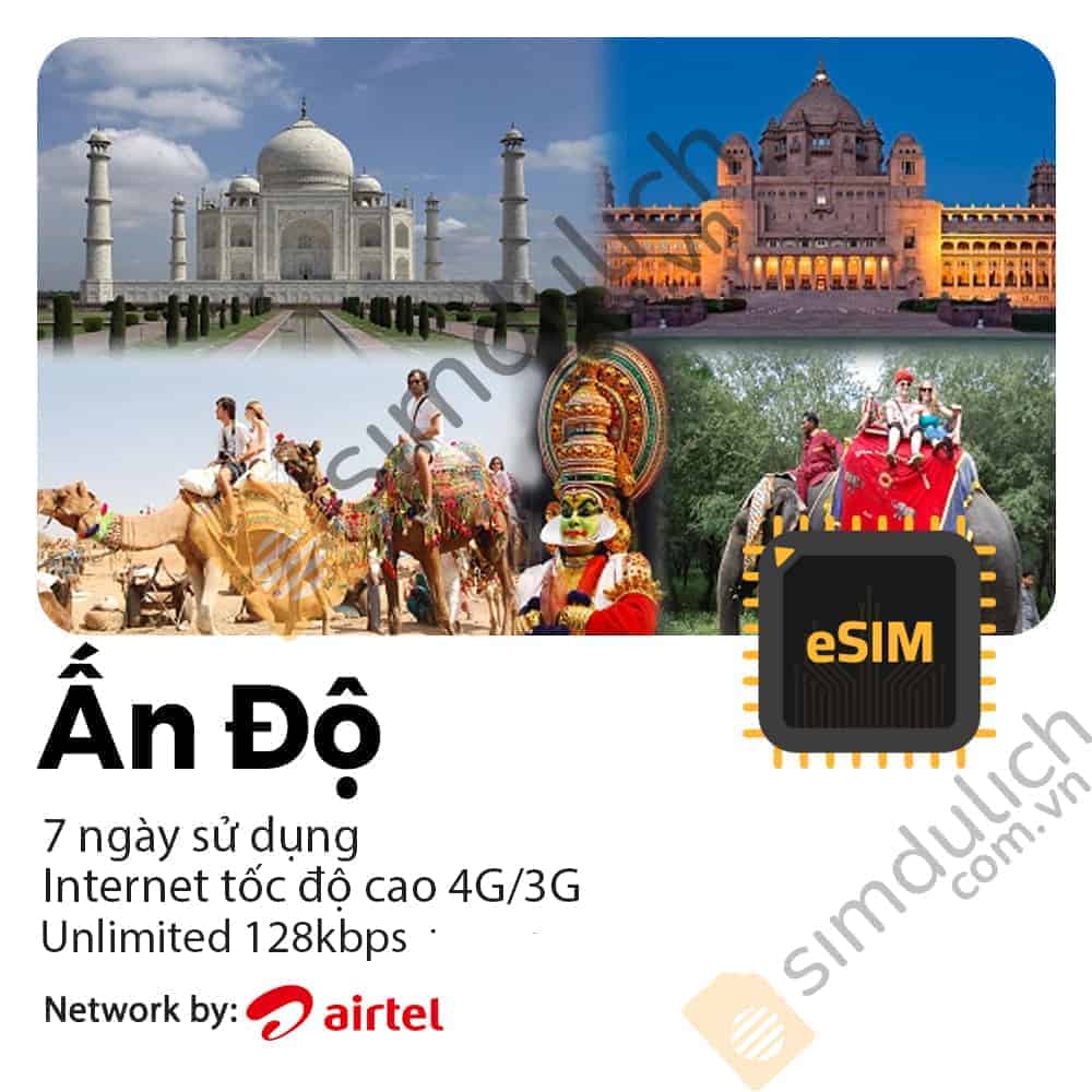 eSIM du lịch Ấn Độ 7 ngày 3GB tới 10GB Data