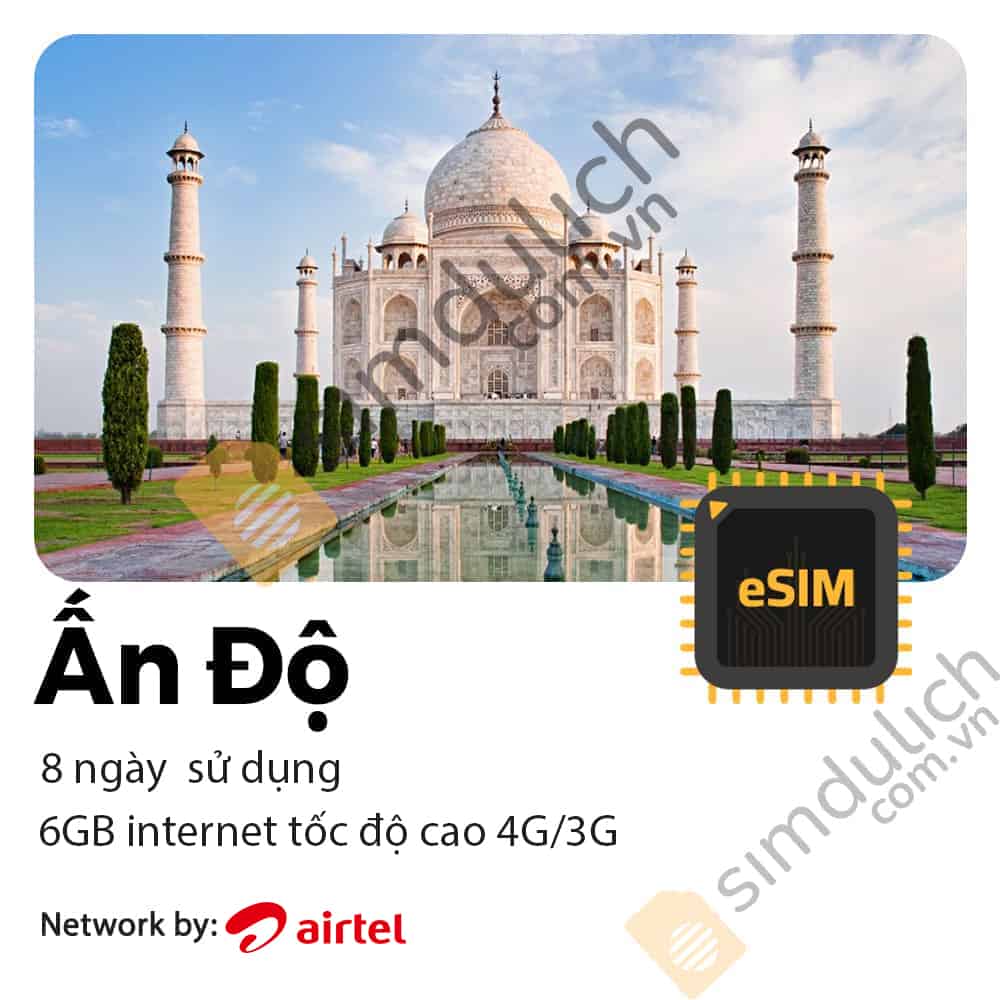 eSIM du lịch Ấn Độ 8 ngày 6GB Data