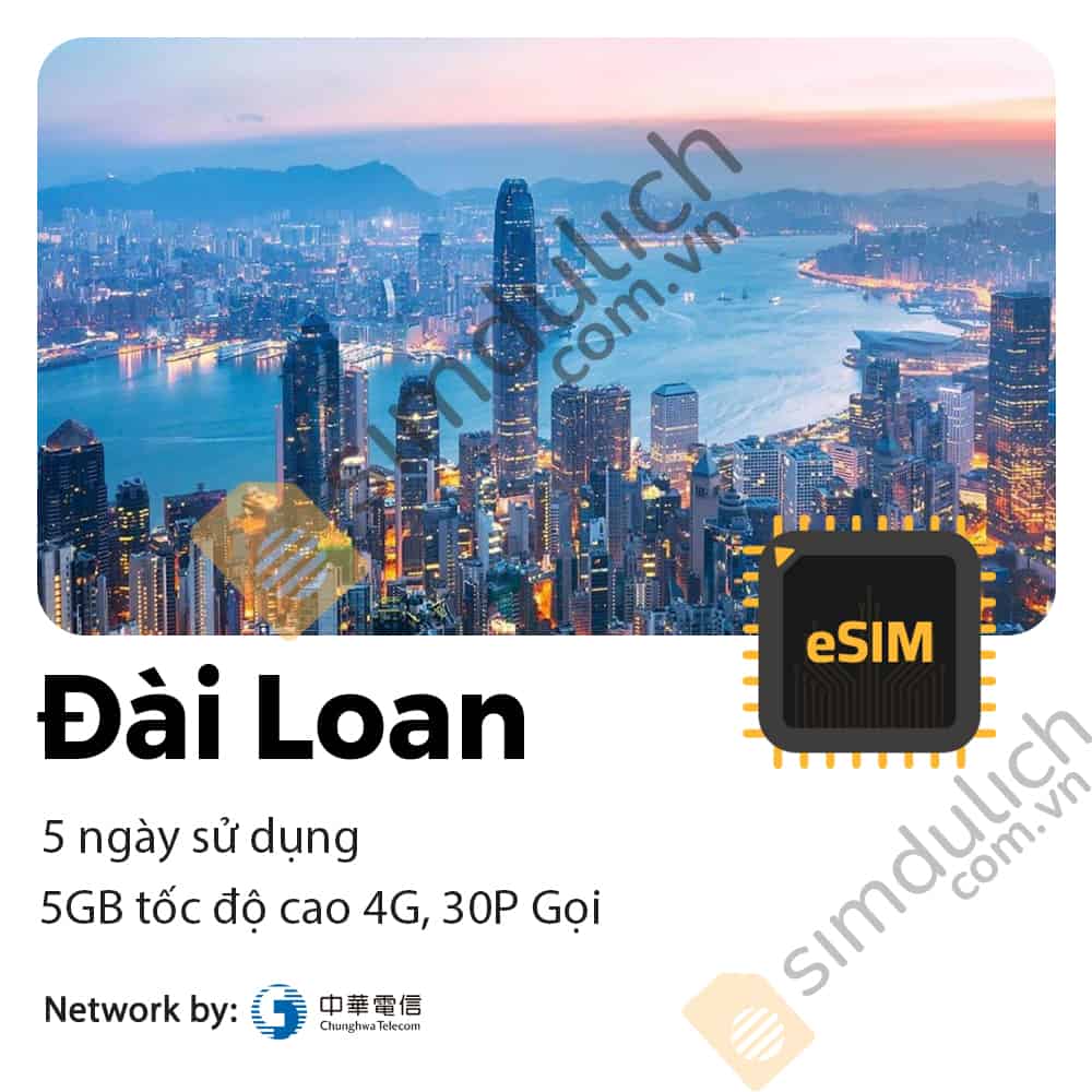 eSIM Du Lịch Đài Loan 5 Ngày 5GB 30P Gọi
