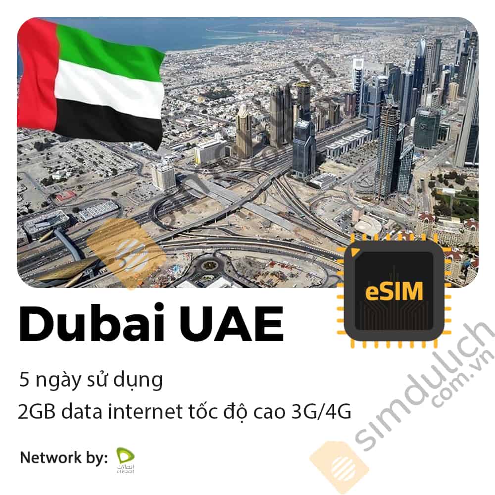 eSim Du Lịch Dubai UAE 5 Ngày 2GB