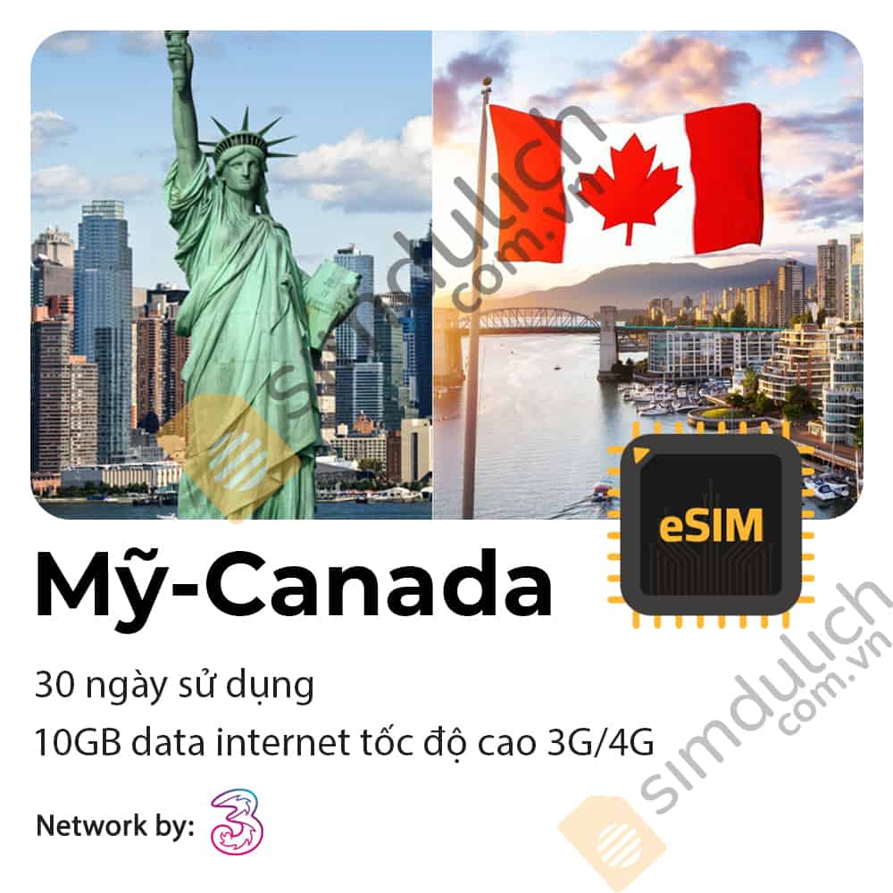 eSIM Du Lịch Mỹ Canada 30 Ngày 10GB Data Tốc Độ Cao