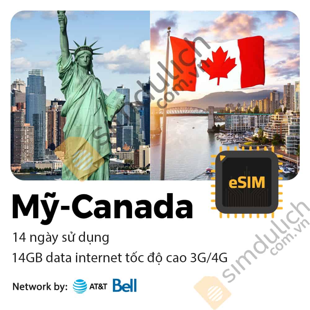 eSIM Du Lịch Mỹ Canada 14 Ngày 14GB Data Tốc Độ Cao