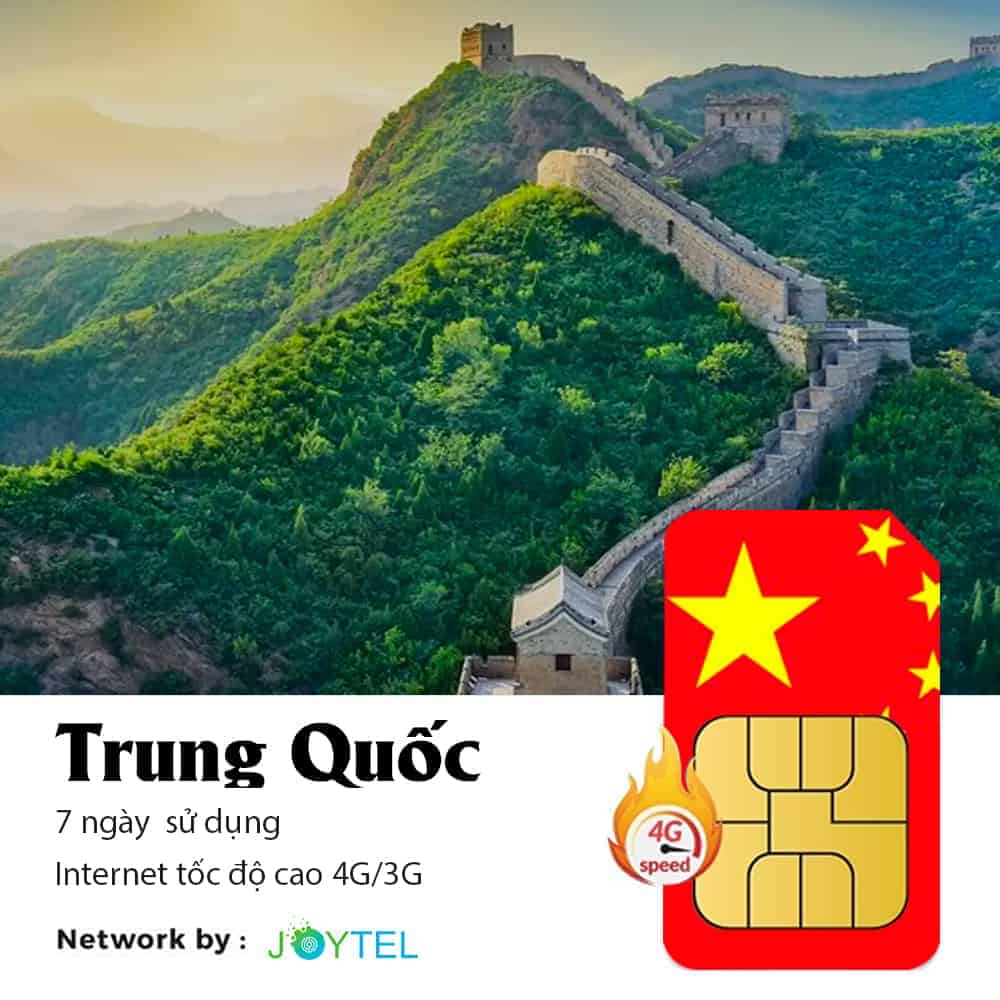 Sim du lịch Trung Quốc 7 ngày 10GB - 21GB data