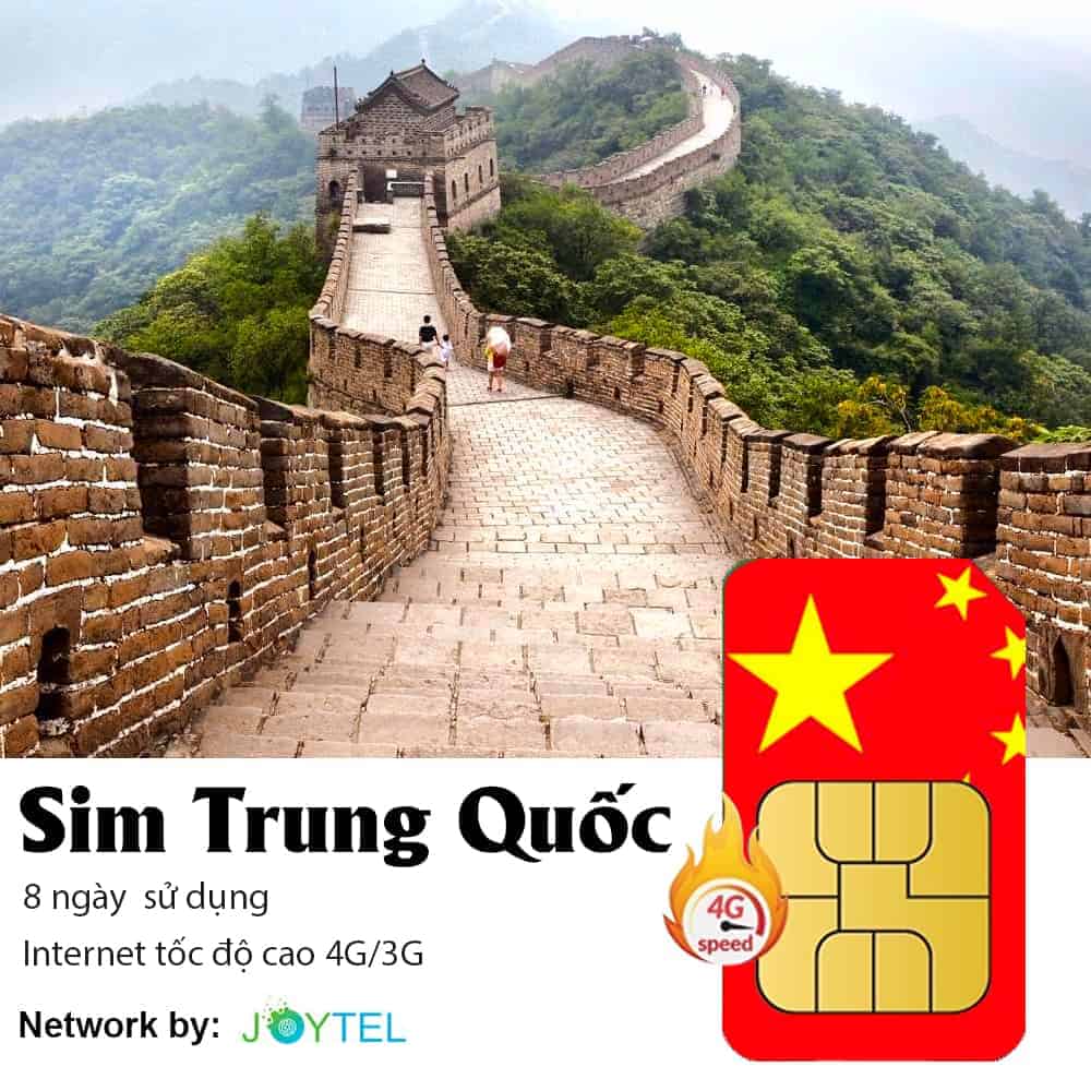 Sim du lịch Trung Quốc 8 ngày 7GB - 24GB data