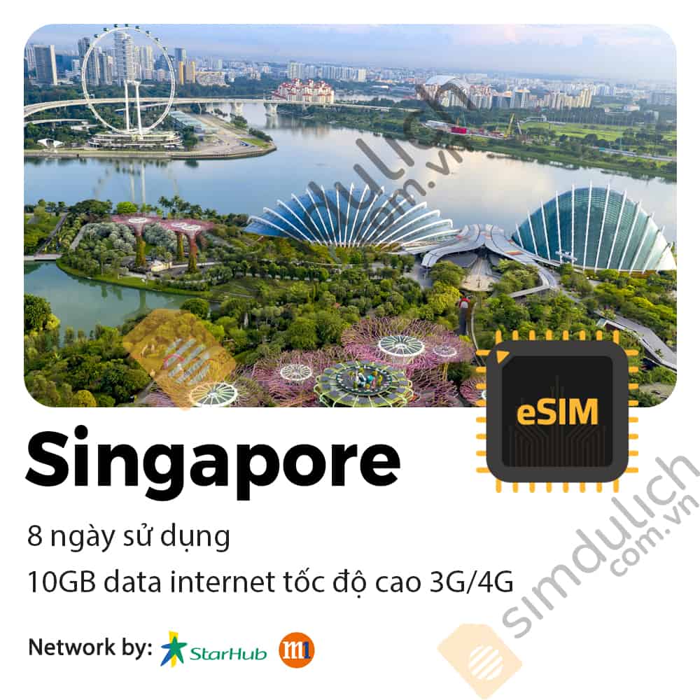 eSIM Du Lịch Singapore 8 Ngày 10GB Data Tốc Độ Cao