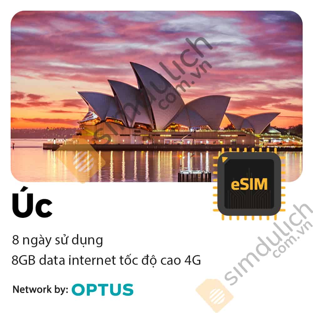 eSIM Du Lịch Úc 8 Ngày 8GB Data Tốc Độ Cao