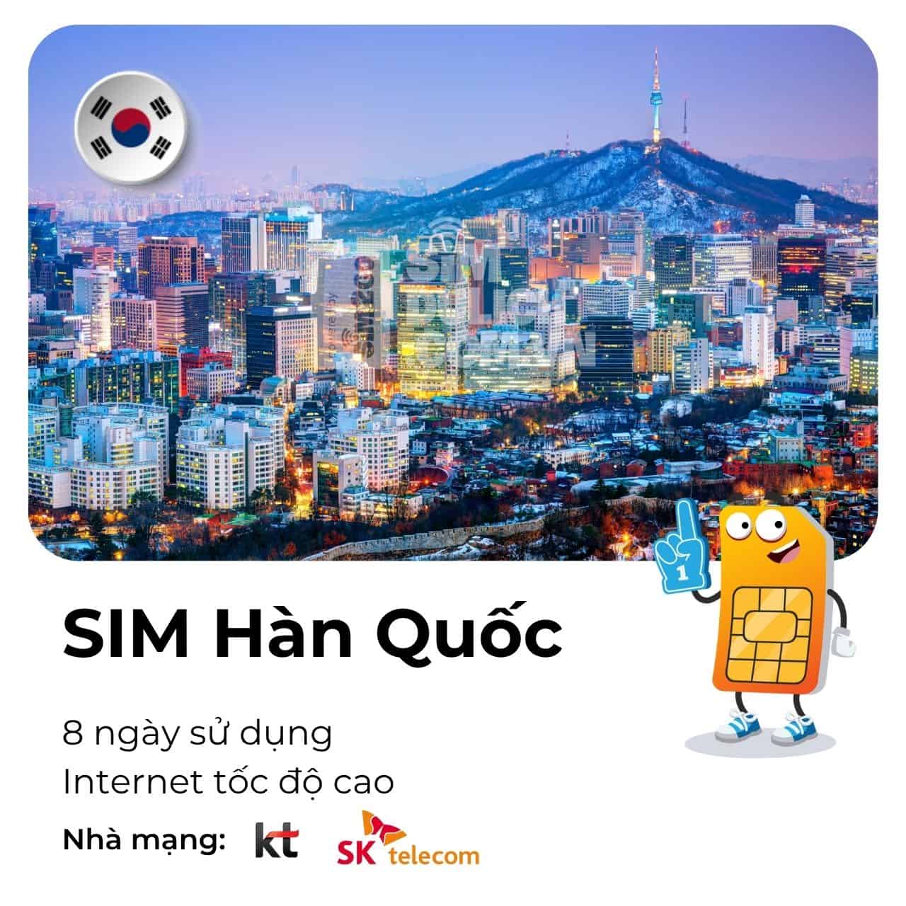SIM du lịch Hàn Quốc 8 ngày 20GB data + thoại