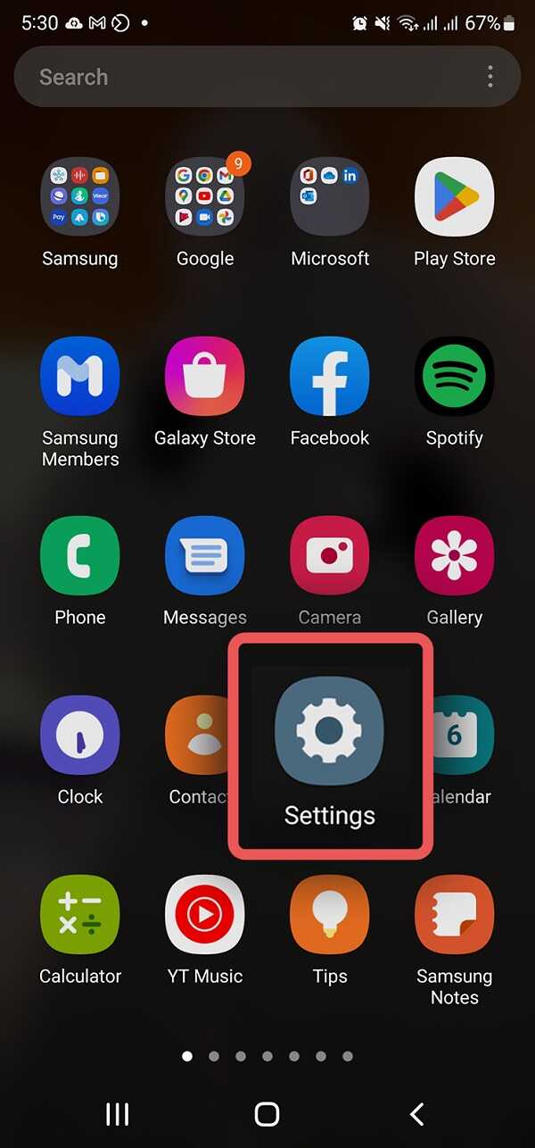 Bật wifi và đi đến cài đặt trên SamSung