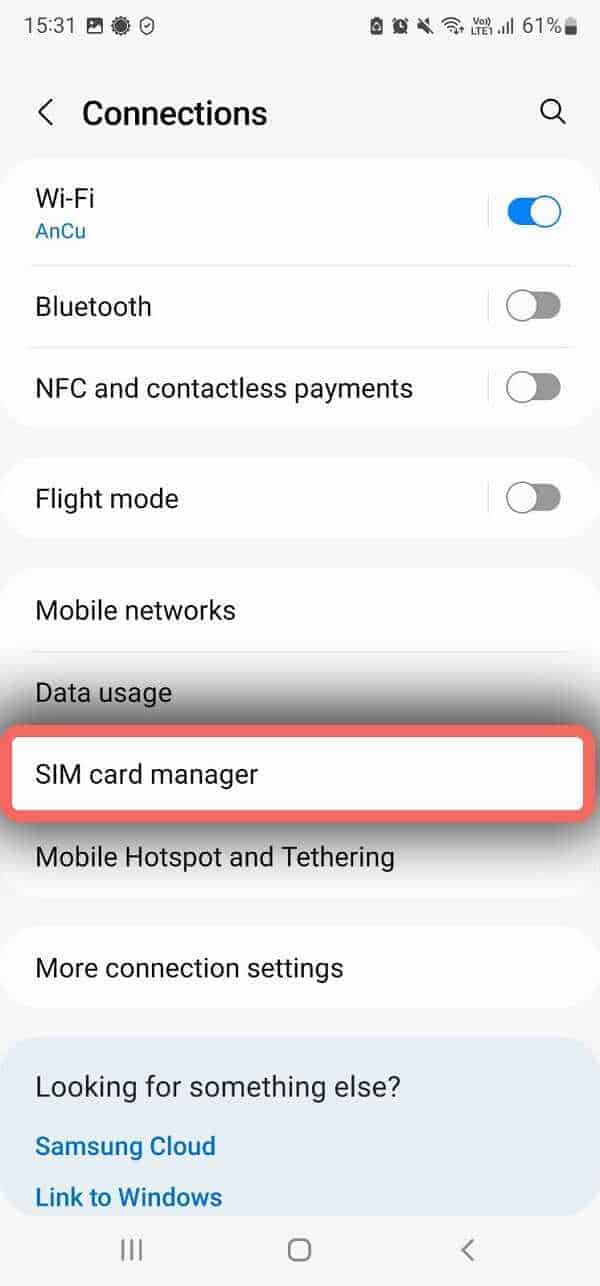 Chọn Trình quản lý thẻ SIM
