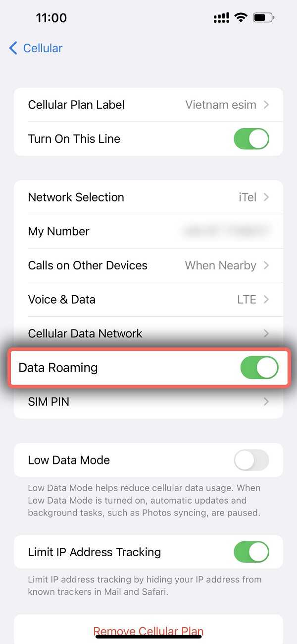 Bật ESIM và chuyển vùng dữ liệu của nó