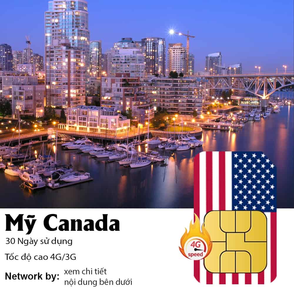 Sim du lịch Mỹ Canada 30 ngày 10GB/ 20GB Data