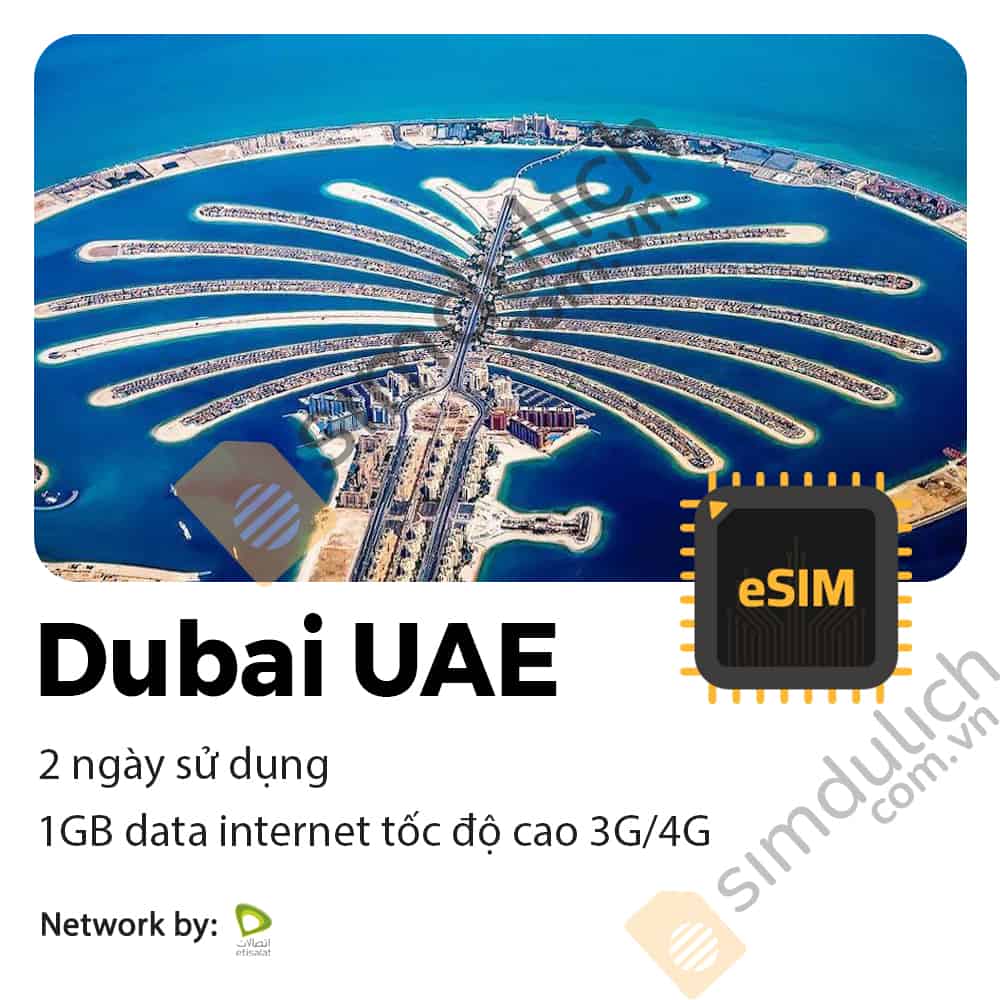 eSim Du Lịch Dubai UAE 2 Ngày 1GB Data