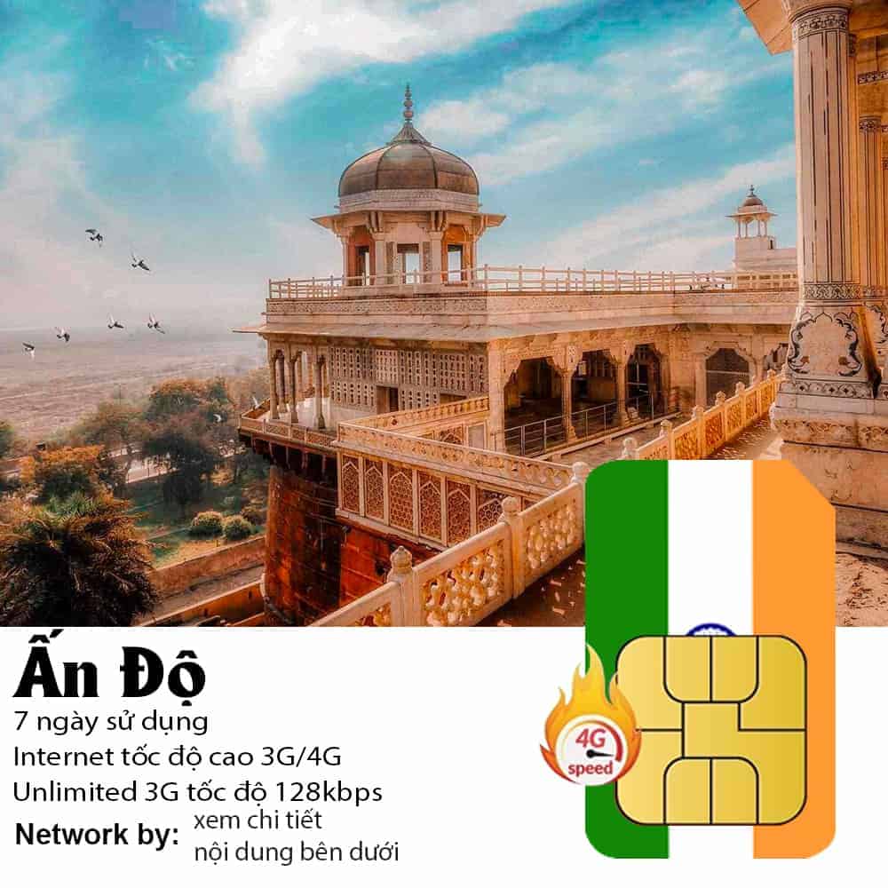 Sim du lịch Ấn Độ 7 ngày 3GB/5GB/10GB Data