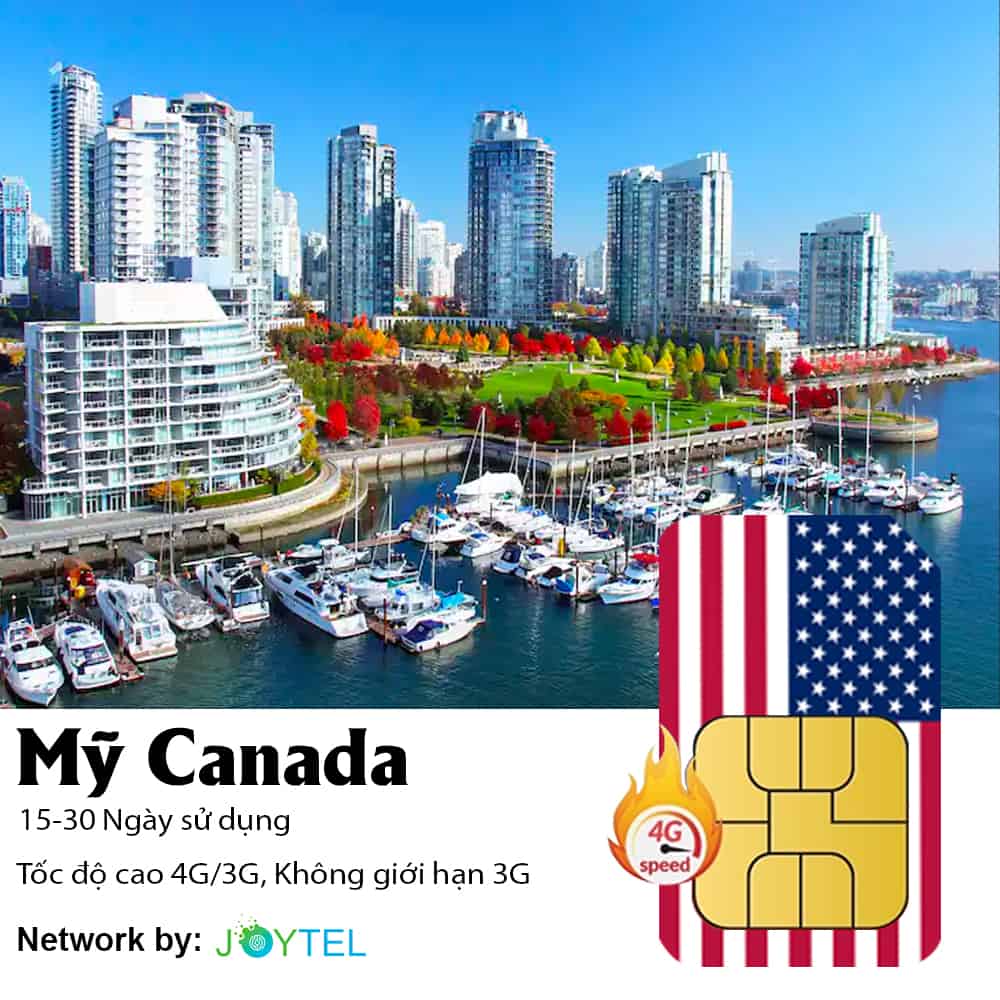 Sim du lịch Mỹ Canada 10-30 ngày Data 1GB/ ngày