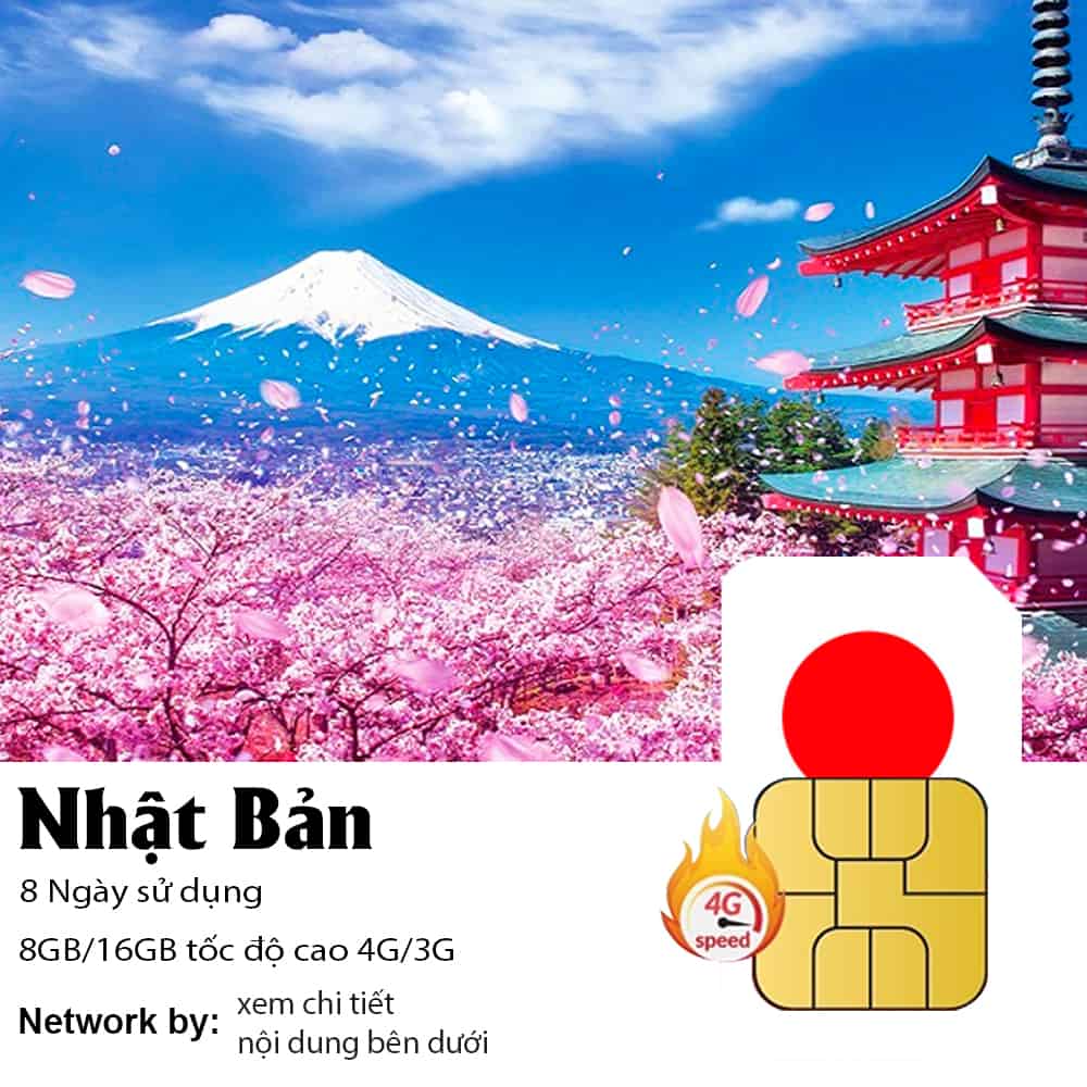 Sim du lịch Nhật Bản 8 ngày 8GB - 16GB Data