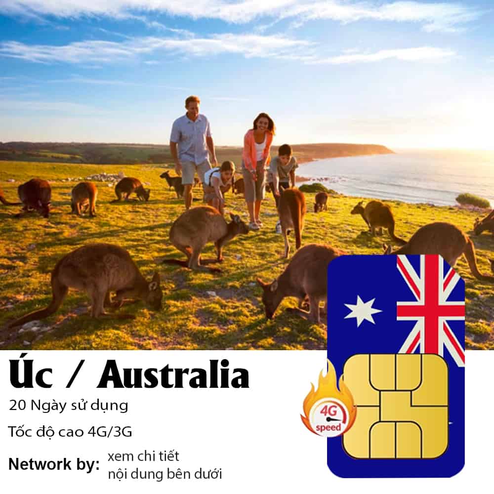 Sim du lịch Úc 20 ngày 10GB/ 20GB Data