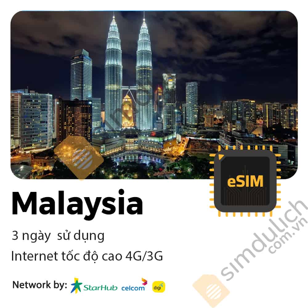 eSIM Du Lịch Malaysia 3 Ngày 1GB tới 5GB Data