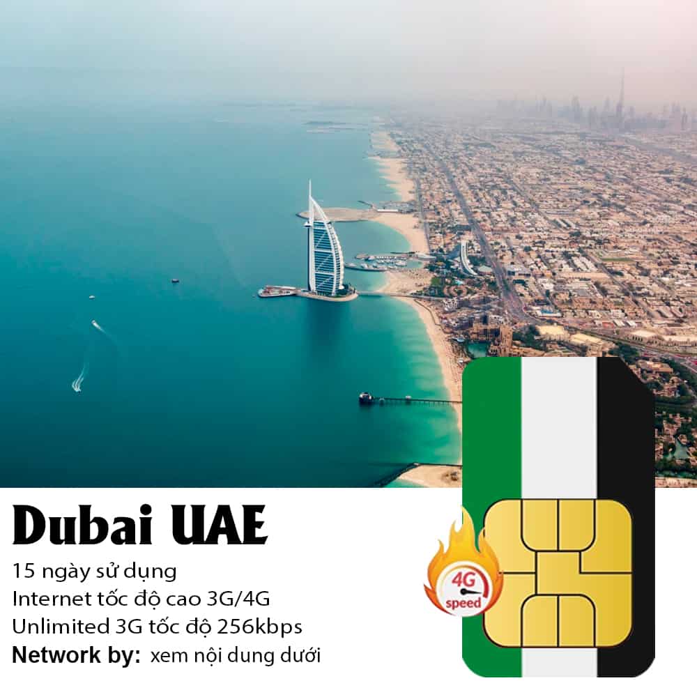 Sim Du Lịch Dubai UAE 15 ngày 6GB