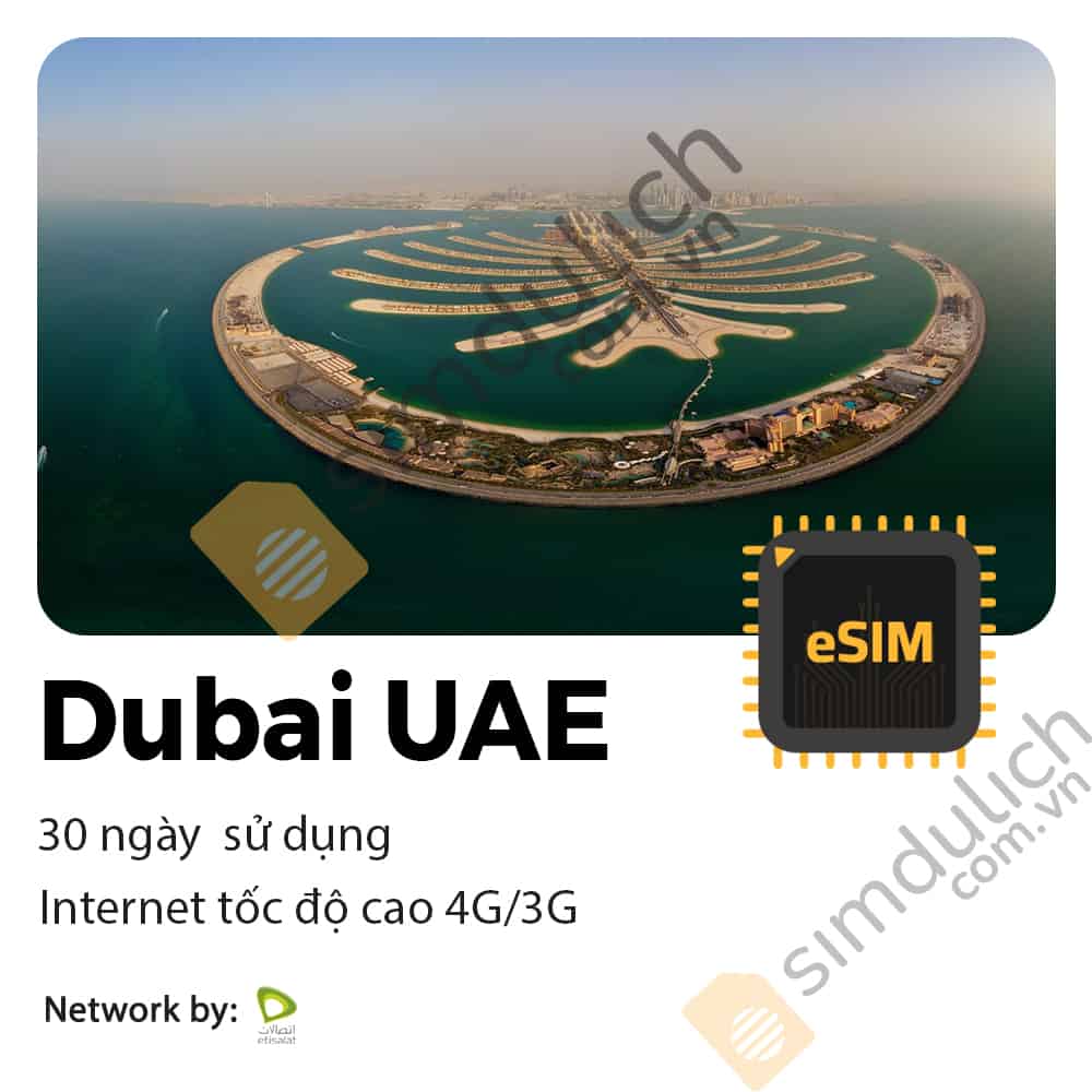 eSIM Du Lịch Dubai UAE 30 Ngày 10GB tới 20GB Data