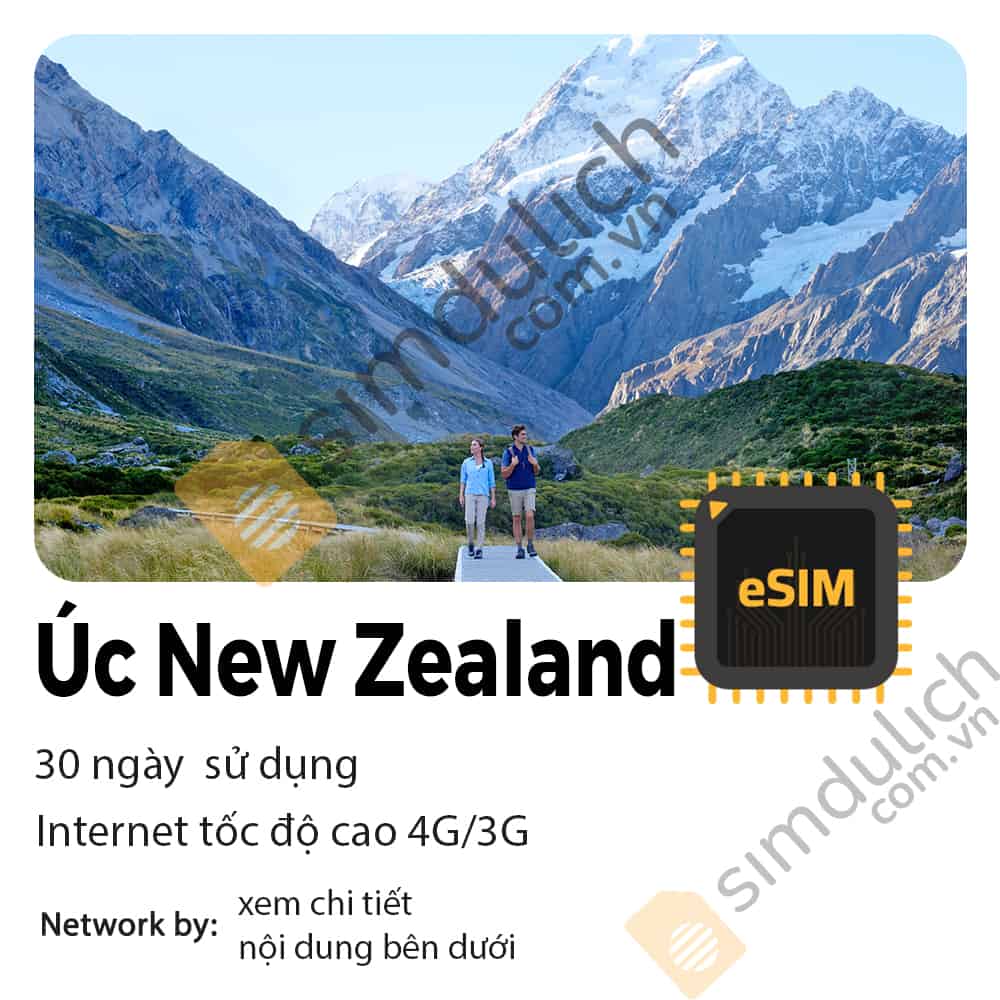 eSIM Du Lịch Úc New Zealand 30 Ngày 10GB tới 20GB Data