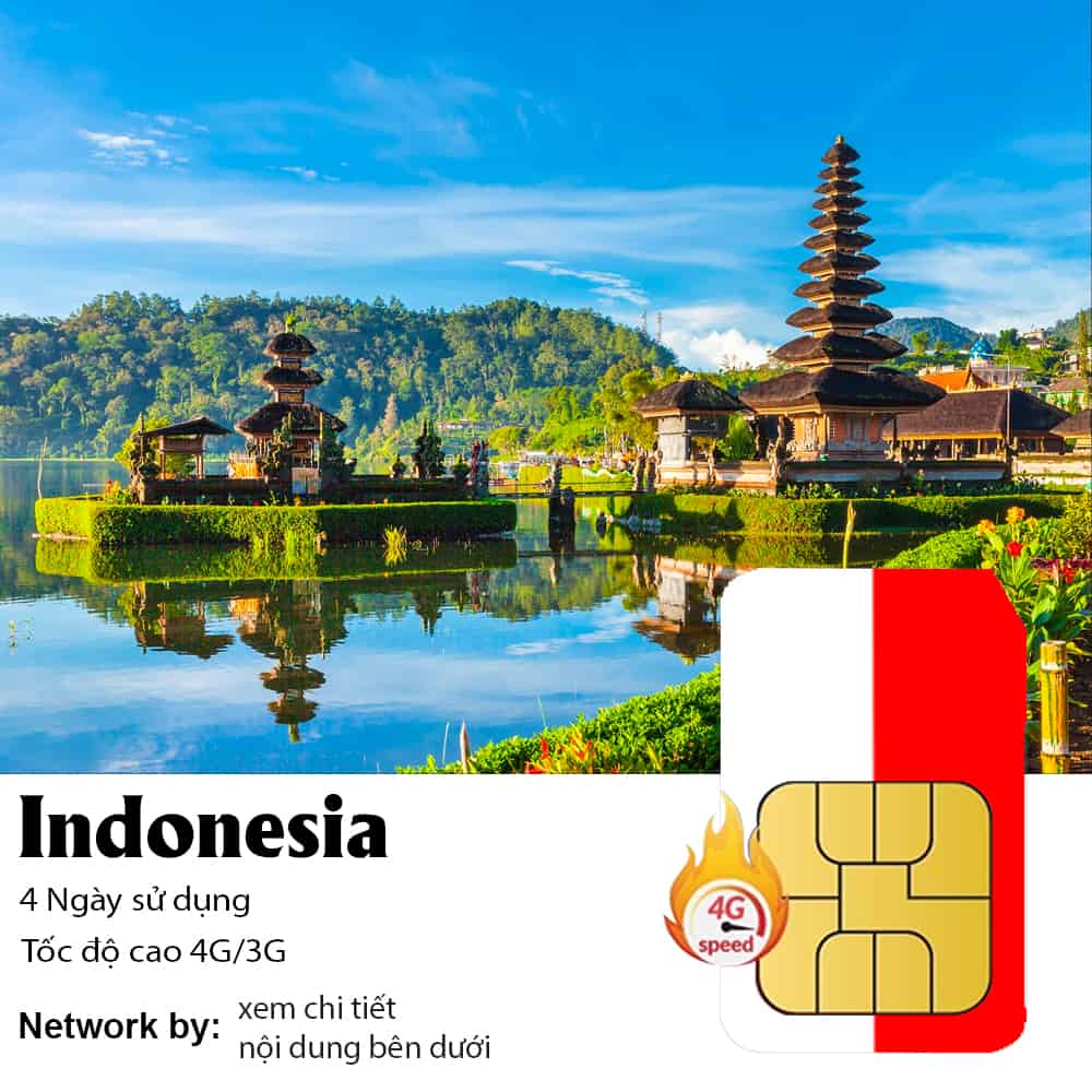 Sim Du Lịch Indonesia 4 Ngày 4GB/ 8GB/ 12GB Data