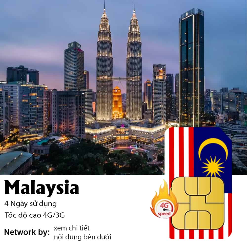 Sim Du Lịch Malaysia 4 Ngày 4GB/ 8GB/ 12GB Data
