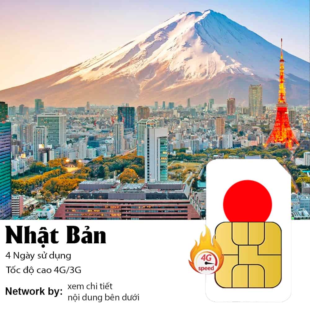 Sim du lịch Nhật Bản 4 ngày 4GB - 12GB Data