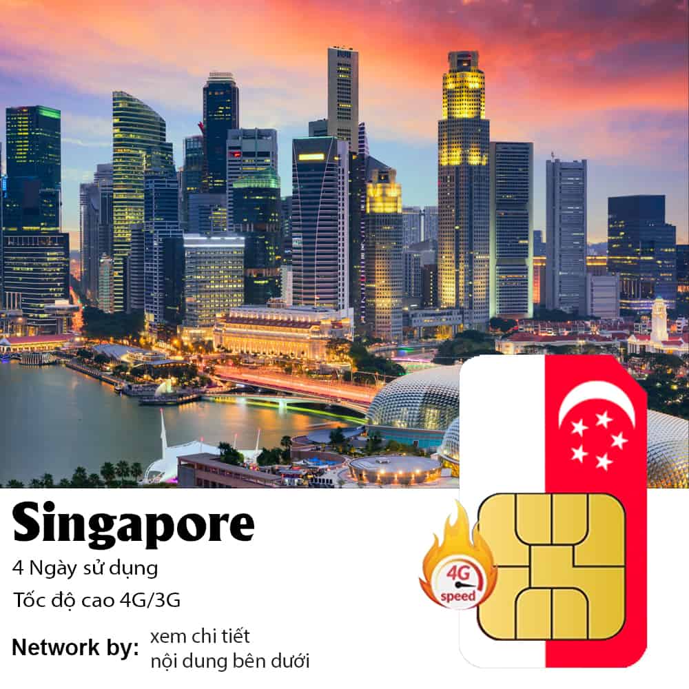 Sim Du Lịch Singapore 4 Ngày 4GB/ 8GB/ 12GB Data