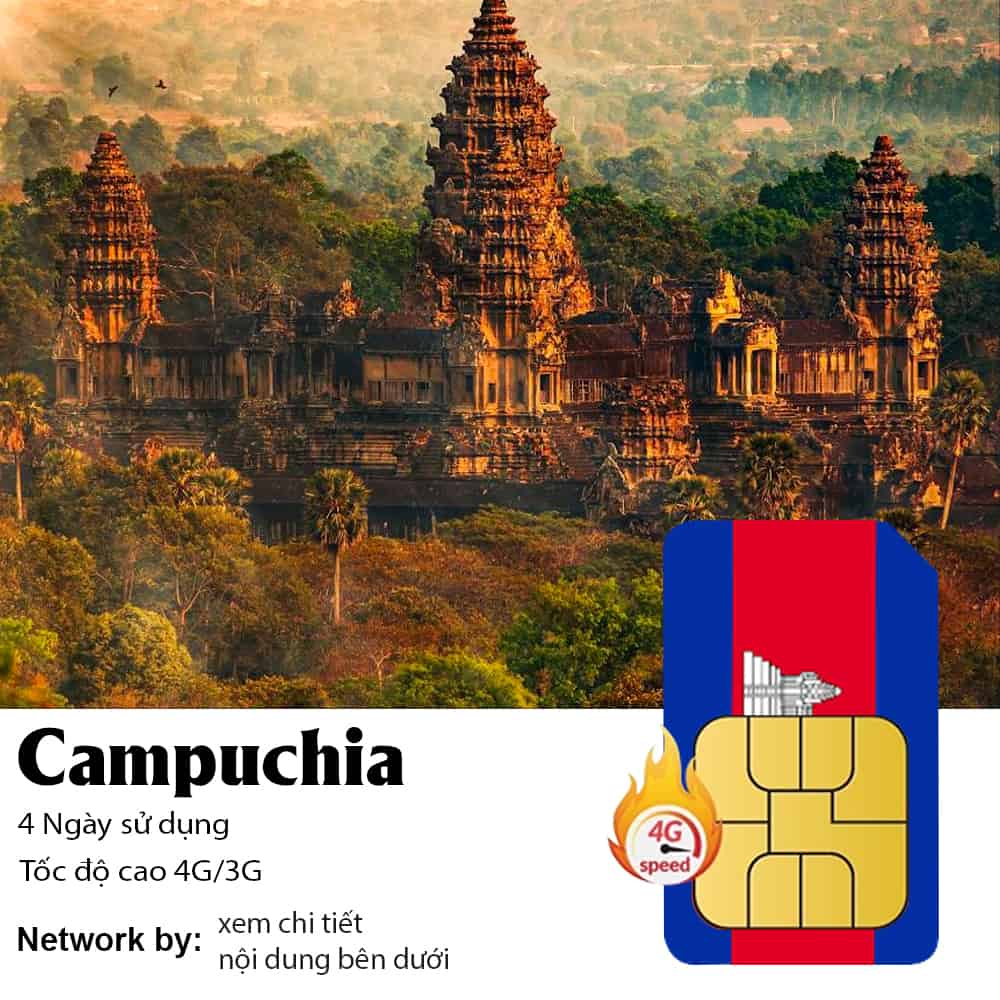 Sim Du Lịch Campuchia 4 Ngày 4GB/ 8GB/ 12GB Data